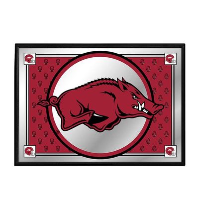 The Fan-Brand NCAA Arkansas Razorbacks: Team Spirit - Mascot - Crimson Background - Horizontal Framed Mirrored Wall Sign - Sports Team Bar Sign Dcor - Home, Dorm, Garage, Office, Fan Cave