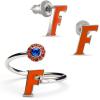 Florida Gators Jewelry Set for Women - Orange F Stud Earrings and Matching Crystal Ring - Hypoallergenic Stainless Steel Jewelry for Women - Florida Gator Accessories and Game Day Gear view 1