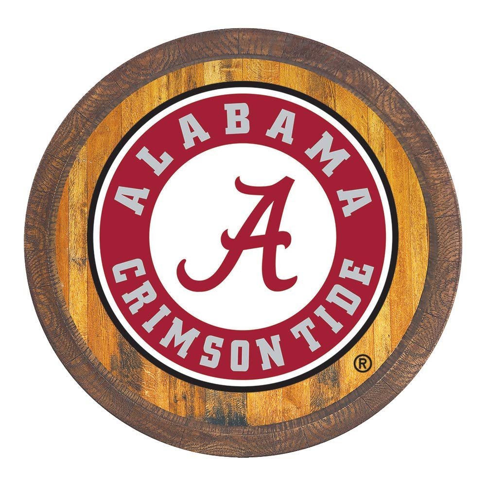 The Fan-Brand NCAA Alabama Crimson Tide: School Seal - "Faux" Barrel Top Sign - Football, Basketball, Baseball & College Sports Dcor for Home, Office, Game Room, Fan Cave & Garage