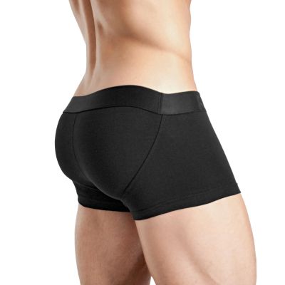 Rounderbum Mens Lift Tech Boxer Trunk Black, Medium Hidden Band Butt Lifting Underwear for Men, No Padding, Cotton-Stretch, 3 Colors