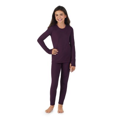 Cuddl Duds Girls Heavyweight Fleece Lined 2 Piece Thermal Underwear Set  Long Sleeve Shirt & Leggings Base Layer for Cold Weather  Winter Clothing Long Johns Lounge Sets for Kids, Purple, XL