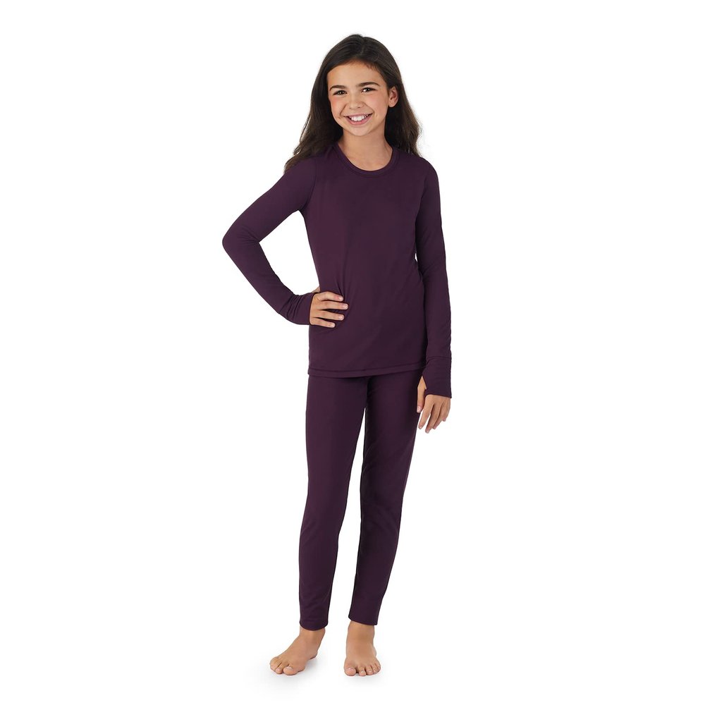 Cuddl Duds Girls Heavyweight Fleece Lined 2 Piece Thermal Underwear Set  Long Sleeve Shirt & Leggings Base Layer for Cold Weather  Winter Clothing Long Johns Lounge Sets for Kids, Purple, XL