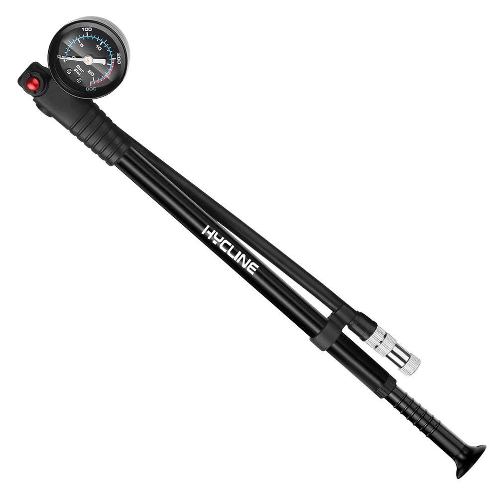 Hycline Shock Pump for Mountain Bike, High Pressure 300 Psi for Front Fork and Rear Bicycle Suspension Air Pump with Gauge Fits Schrader & Presta Tire Valve-Black