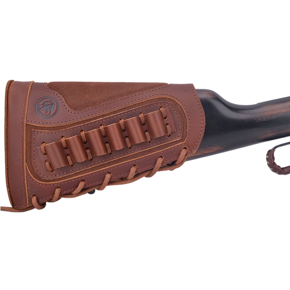 Genuine Leather Gun Buttstock with Cartridge, Shell Holder for .308 .300 44mag 410 Winchester Marlin Right/Left-Handed (Brown for Right-Handed)