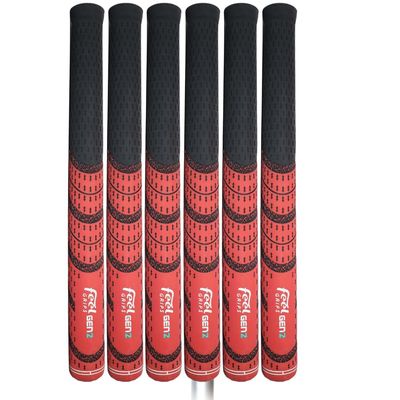 FEEL GRIPS SET OF 6 GEN2 DESIGNER SERIES RED REVERSE TAPER GOLF GRIPS - HIT LONGER & STRAIGHTER