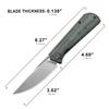 Petrified fish Pocket Knife PFP07 Viking, 3.62" K110 Satin Blade, 3.95oz Micarta Handle Front Flipper Liner lock Folding knife (Green Micarta & Satin) view 3