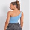 GWNWTT Women's Tops Shirts Sexy Tops for Women One Shoulder Cutout Knit Top (Color : Blue, Size : Large) view 2