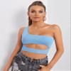 GWNWTT Women's Tops Shirts Sexy Tops for Women One Shoulder Cutout Knit Top (Color : Blue, Size : Large) view 3