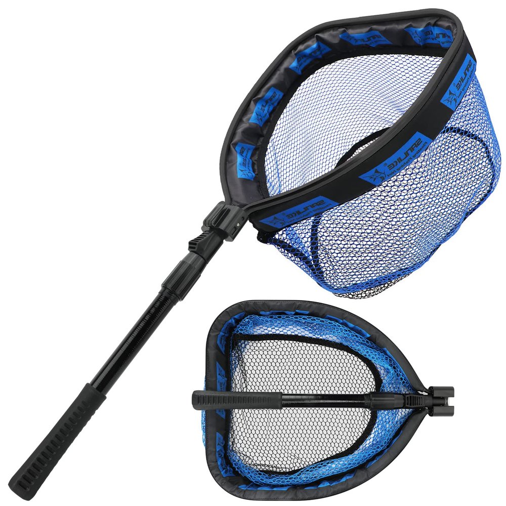 SAN LIKE Floating Fishing Net Collapsible Fishing Net Fishing Landing Net with Telescoping Pole Fishing net Freshwater Rubber Coated for Steelhead Salmon Fly Bass Trout Easy to Carry Extend to 41inch