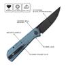 Petrified fish Pocket Knife PFP07 Viking, 3.62" K110 Black Stonewashed Blade, 3.95oz Micarta Handle Front Flipper Liner lock Folding knife (Blue Micarta & Black Stonewashed) view 2