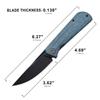 Petrified fish Pocket Knife PFP07 Viking, 3.62" K110 Black Stonewashed Blade, 3.95oz Micarta Handle Front Flipper Liner lock Folding knife (Blue Micarta & Black Stonewashed) view 3