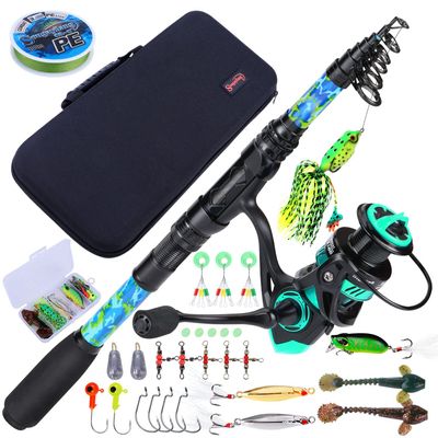 Sougayilang Telescopic Fishing Rod and Reel Combos, Full Kit with Carrier Bag, 11+1 Bearings Spinning Reel, Carbon Fiber Travel Fishing Pole for Saltwater Freshwater