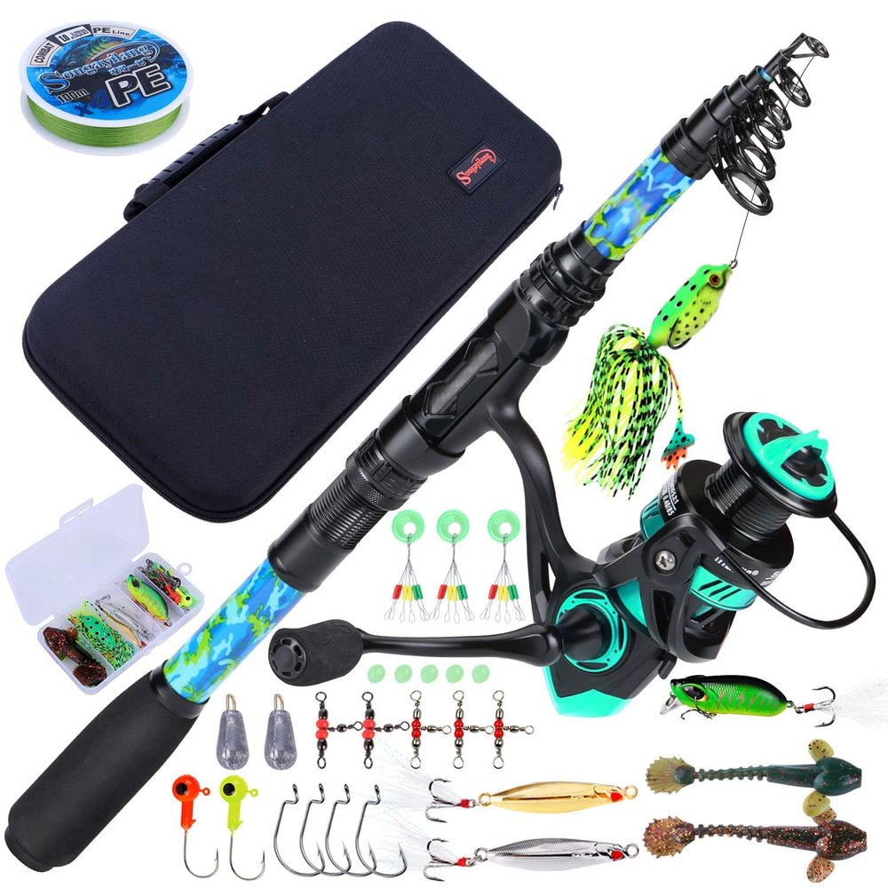 Sougayilang Telescopic Fishing Rod and Reel Combos, Full Kit with Carrier Bag, 11+1 Bearings Spinning Reel, Carbon Fiber Travel Fishing Pole for Saltwater Freshwater