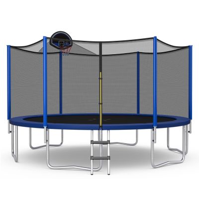 Giantex Trampoline, 12/14/15/16FT Outdoor Recreational Trampoline w/Enclosure Net, Non-Slip Ladder & Basketball Hoop, ASTM Approved, Combo Bounce Outdoor Trampoline for Adults Kids (12FT)
