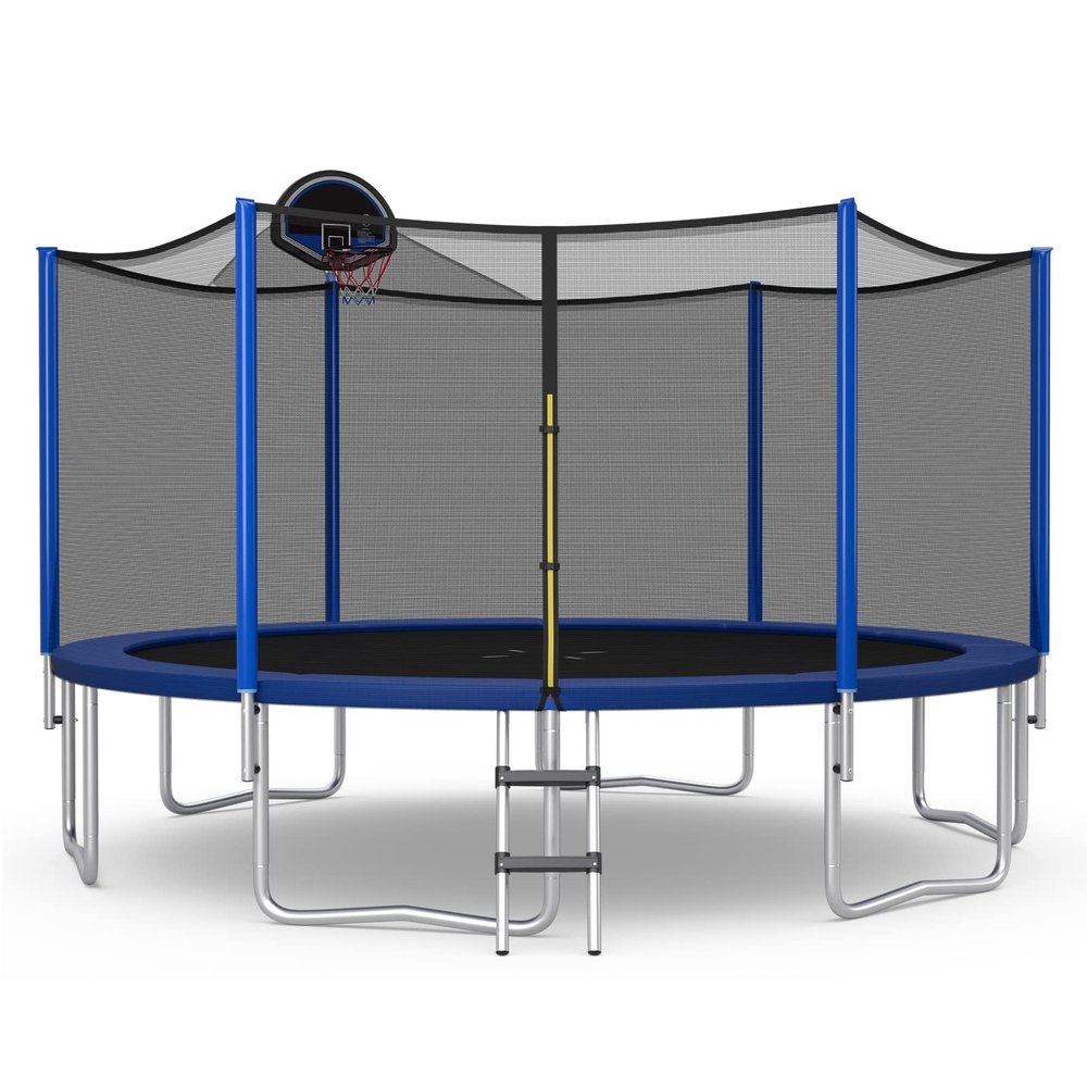 Giantex Trampoline, 12/14/15/16FT Outdoor Recreational Trampoline w/Enclosure Net, Non-Slip Ladder & Basketball Hoop, ASTM Approved, Combo Bounce Outdoor Trampoline for Adults Kids (12FT)