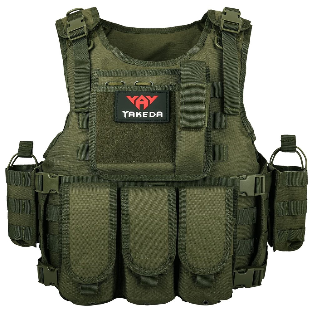 YAKEDA Outdoor Tactical Vest Adjustable Fit Adult E88005 (US, Alpha, One Size, Regular, Regular, Green)