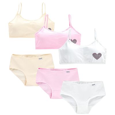 Girls Training Bra Set - 6PCS Girls Cotton Training Bras Breathable Sports Cami Bras and Underwear Panties Briefs