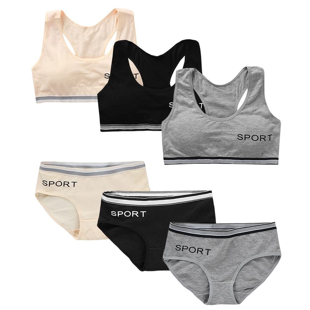 Eforcase Girls Training Bra Set - 6PCS Girls Cotton Training Bras Sports Racerback Training Bralettes and Underwear Panties
