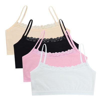 Eforcase 4PCS Girls Training Bra Girls Lace Cotton Training Bras Breathable Sports Cami Bras Strap Bralette,Aged 8-14