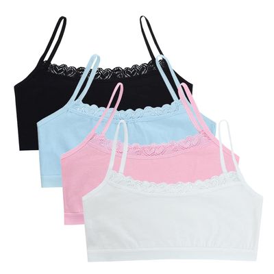 Eforcase 4PCS Girls Training Bra Girls Lace Cotton Training Bras Breathable Sports Cami Bras Strap Bralette,Aged 8-14
