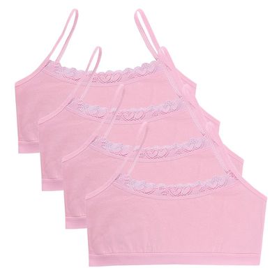 Eforcase 4PCS Girls Training Bra Girls Lace Cotton Training Bras Breathable Sports Cami Bras Strap Bralette,Aged 8-14 Pink