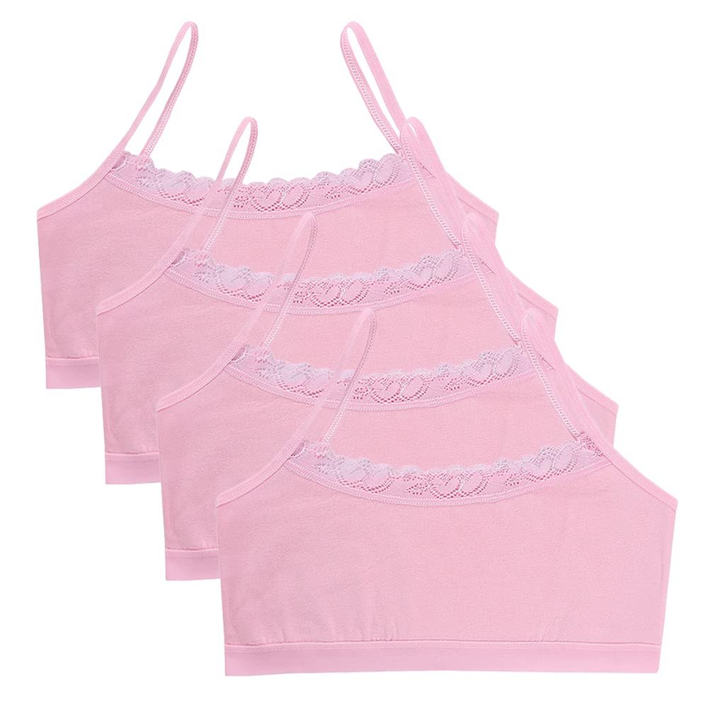 Eforcase 4PCS Girls Training Bra Girls Lace Cotton Training Bras Breathable Sports Cami Bras Strap Bralette,Aged 8-14 Pink
