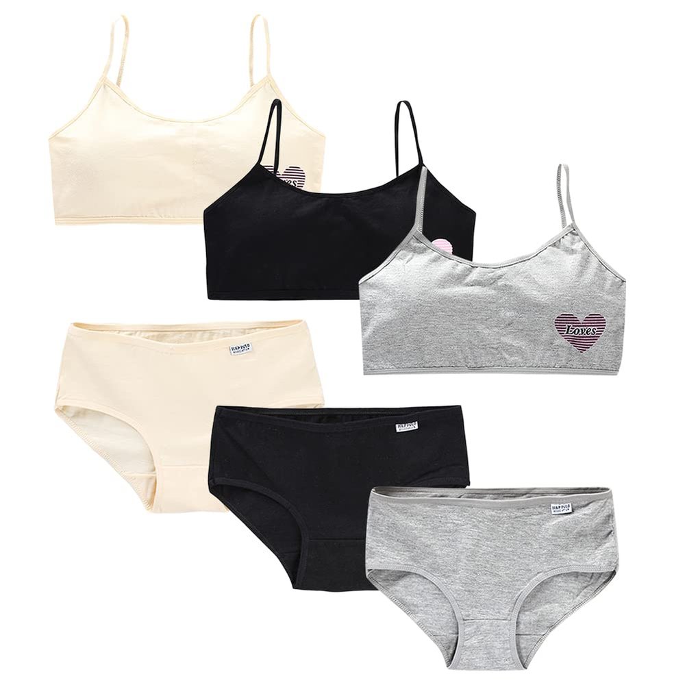 Eforcase Girls Training Bra Set - 6PCS Girls Cotton Training Bras Breathable Sports Cami Bras and Underwear Panties Briefs
