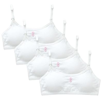 Eforcase 4PCS Girls Training Bra Girls Breathable Sports Cami Bras Adjustable Strap Bralette Activewear Bra White
