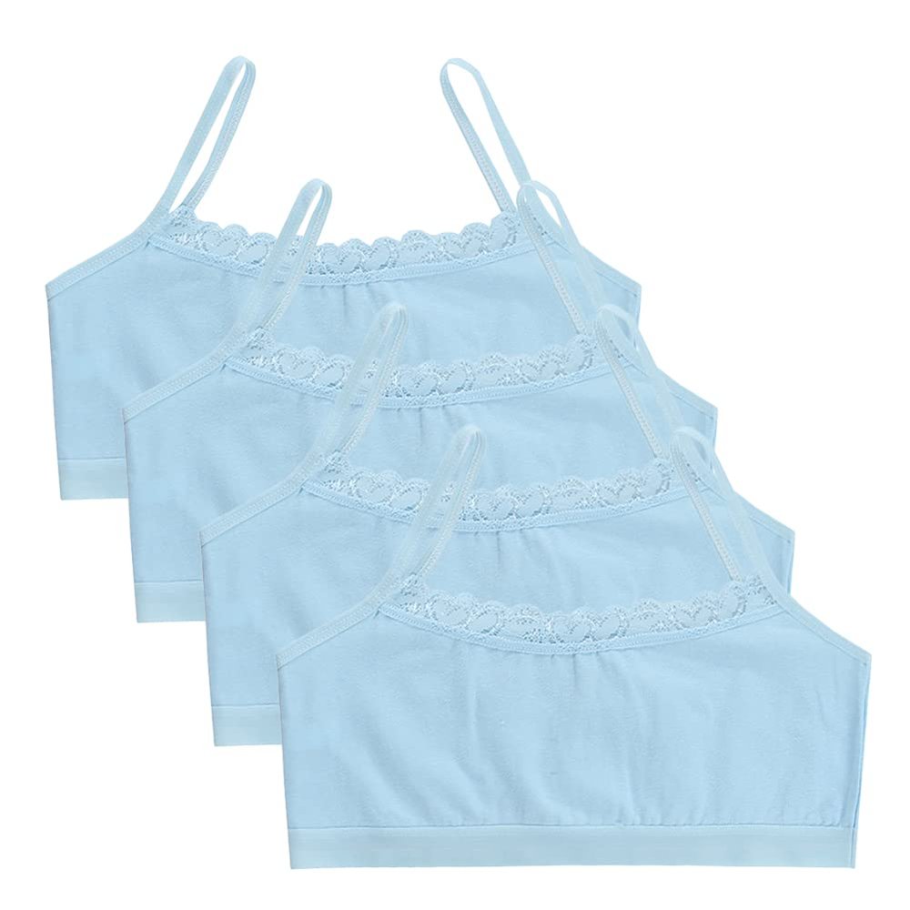 Eforcase 4PCS Girls Training Bra Girls Lace Cotton Training Bras Breathable Sports Cami Bras Strap Bralette,Aged 8-14 Blue