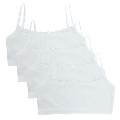 Eforcase 4PCS Girls Training Bra Girls Lace Cotton Training Bras Breathable Sports Cami Bras Strap Bralette,Aged 8-14 White