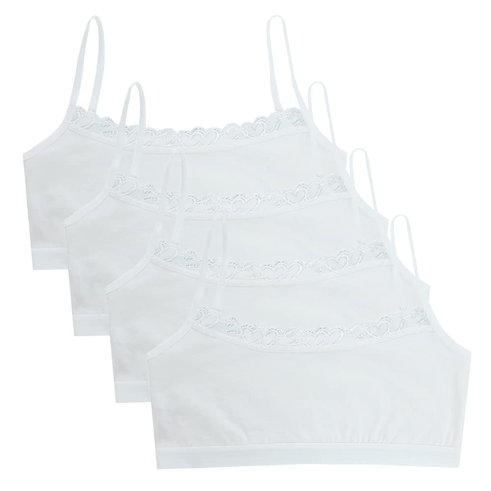 Eforcase 4PCS Girls Training Bra Girls Lace Cotton Training Bras Breathable Sports Cami Bras Strap Bralette,Aged 8-14 White