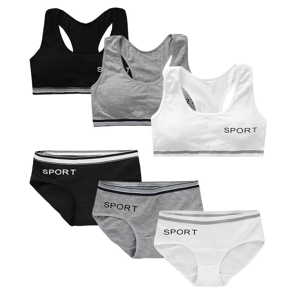 Eforcase Girls Training Bra Set - 6PCS Girls Cotton Training Bras Sports Racerback Training Bralettes and Underwear Panties