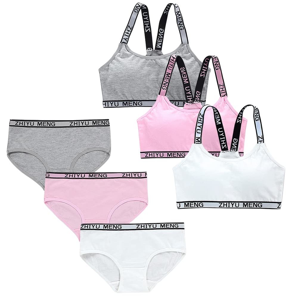Girls Training Bra Set - 6PCS Girls Cotton Training Bralettes Cami Bras and Underwear Panties