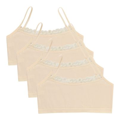 Eforcase 4PCS Girls Training Bra Girls Lace Cotton Training Bras Breathable Sports Cami Bras Strap Bralette,Aged 8-14 Nude