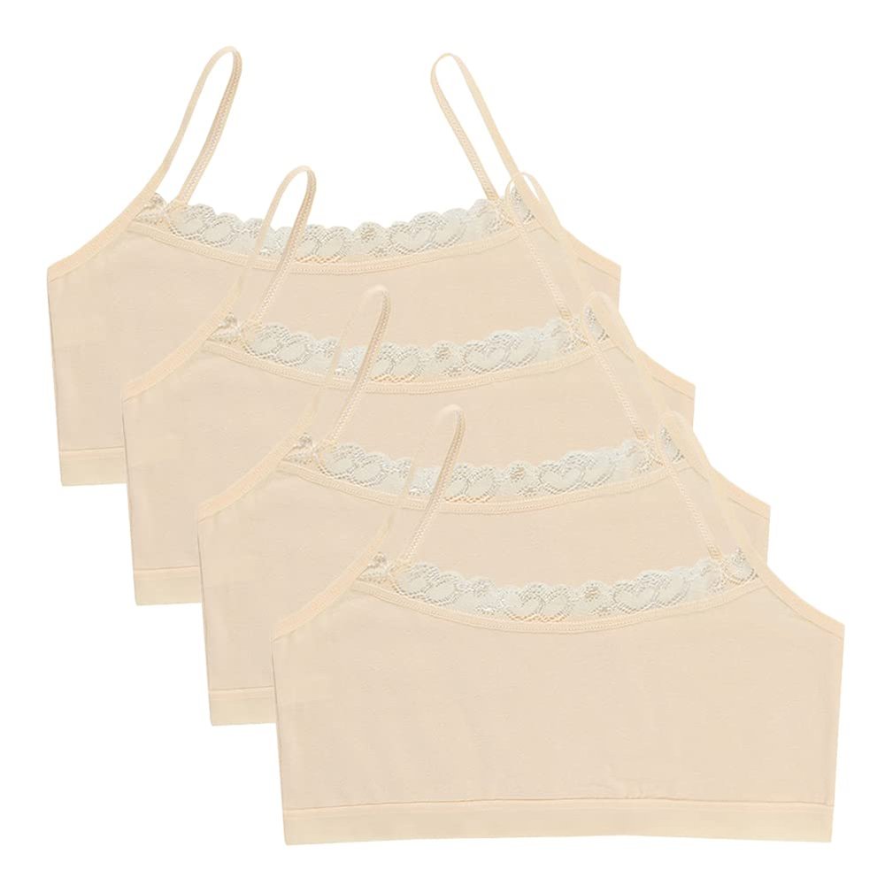 Eforcase 4PCS Girls Training Bra Girls Lace Cotton Training Bras Breathable Sports Cami Bras Strap Bralette,Aged 8-14 Nude