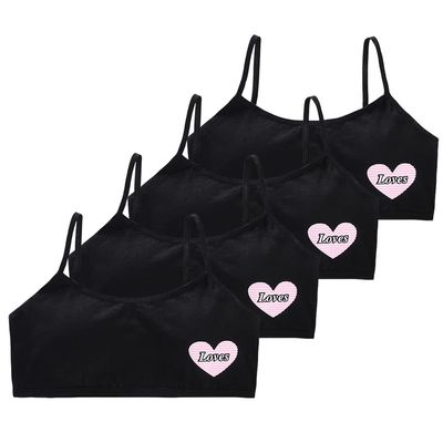 Eforcase 4PCS Girls Training Bra Girls Breathable Sports Cami Bras Strap Bralette Activewear Bra,Aged 8-18 Black