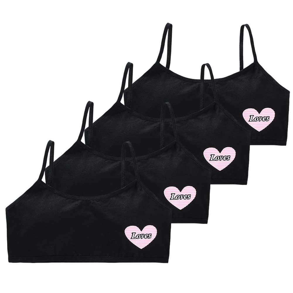 Eforcase 4PCS Girls Training Bra Girls Breathable Sports Cami Bras Strap Bralette Activewear Bra,Aged 8-18 Black