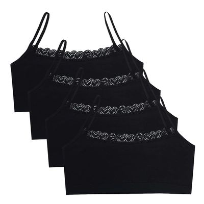 Eforcase 4PCS Girls Training Bra Girls Lace Cotton Training Bras Breathable Sports Cami Bras Strap Bralette,Aged 8-14 Black