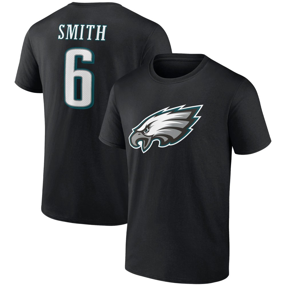 Fanatics Men's Devonta Smith Black Philadelphia Eagles Icon Player Name & Number T-Shirt