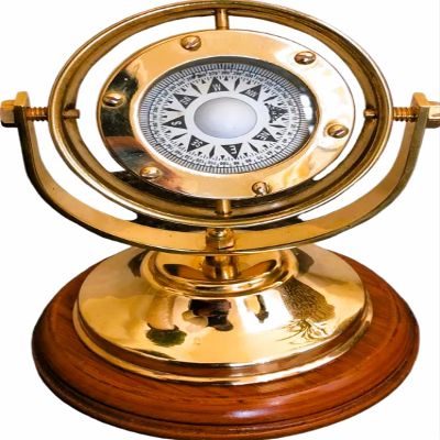 5" Brass Plated Gimbal Compass with Stand | Vintage Brass Marine Gimbaled Ship Compass Home Decoration Display Piece