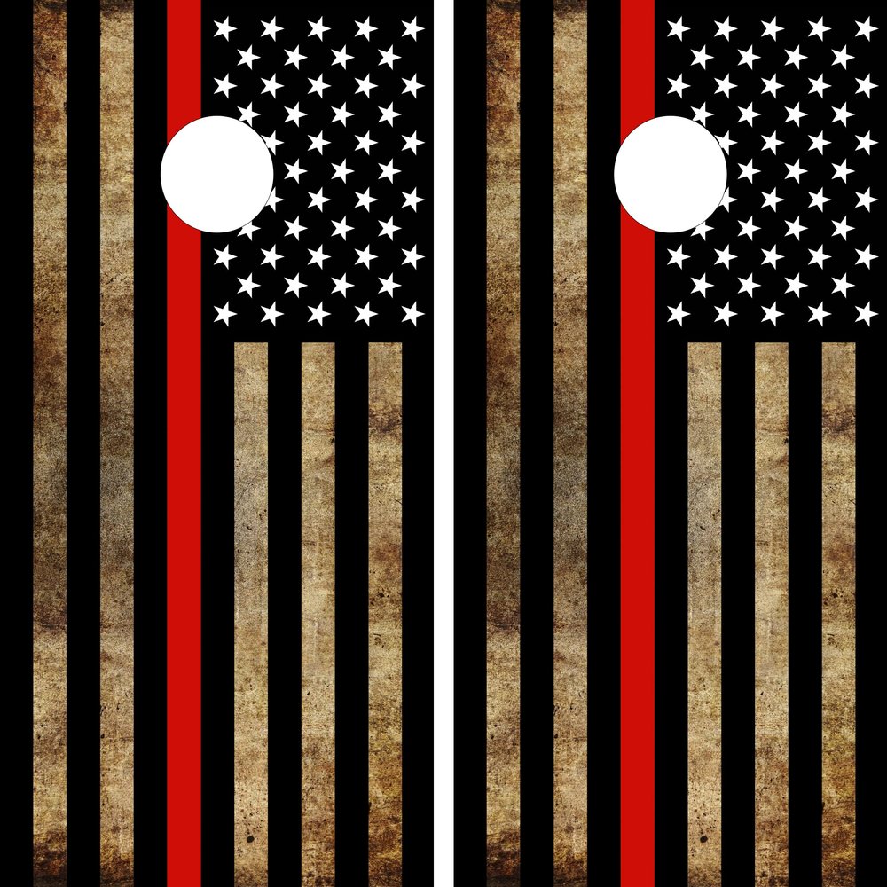 Cornhole Board Wraps | Distressed Thin Red Line American Flag Skins for Boards | Cornhole Decal 48.5x24.5in | Laminated & Easy-to-Apply Waterproof 3mVinyl Board Wraps | Ideal for Cornhole Wraps Lover