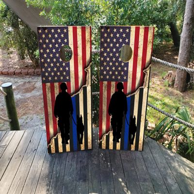 Cornhole Board Wraps | K9 Police Flag Thin Blue Line USA American Flag Skins for Boards | Cornhole Decal 48.5x24.5in | Laminated & Easy-to-Apply Waterproof 3mVinyl Wraps | Ideal for Cornhole Lovers