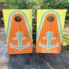 Pair of Cornhole Board Wraps - Orange and Yellow Nautical Anchors - Laminated - Weatherproof and Waterproof - Easy to Apply view 3