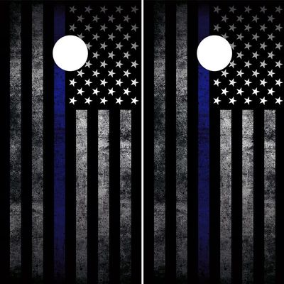 Cornhole Board Wraps | Black and White Thin Blue Line Police Flag USA Skins for Board | Cornhole Decal 48.5x24.5in | Laminated & Easy-to-Apply Waterproof 3mVinyl Wraps | Ideal for Cornhole Skin Lovers