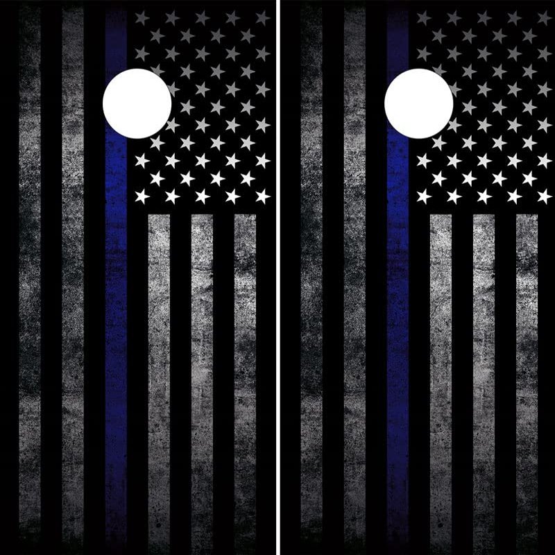 Cornhole Board Wraps | Black and White Thin Blue Line Police Flag USA Skins for Board | Cornhole Decal 48.5x24.5in | Laminated & Easy-to-Apply Waterproof 3mVinyl Wraps | Ideal for Cornhole Skin Lovers