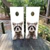Pair of Cornhole Board Wraps - Curious Racoon- Laminated - Weatherproof and Waterproof - Easy to Apply view 3