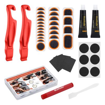 30PCS Bike Inner Tire Patch Repair Kit - with 24 Vulcanizing Patches, 2 Super Bike Tire Levers, 6 Glueless Patches and Portable Storage Box - for Bicycle, BMX, Motorcycle, and Inflatable Rubber.