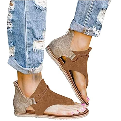Ladmiple Womens Flip Flops Size 7 Womens Flat Sandals Slip On Summer Gladiator Open Toe Braided Slingback Shoes