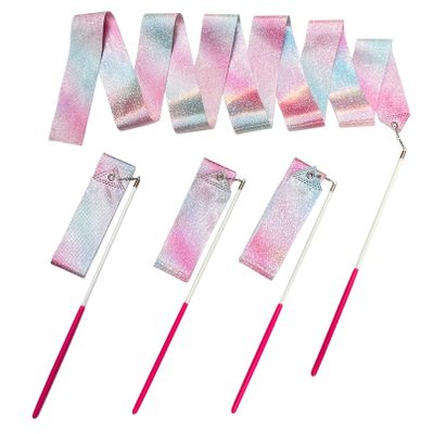 HZMM 4 Pcs Dance Ribbons, 78.7 Inch Sparkling Dance Ribbon Streamer, Rhythmic Gymnastics Ribbon with Wand, Twirling Dancing Ribbons, for Kids Girls Adults Talent Shows Artistic Dancing Training