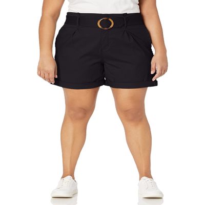 Gloria Vanderbilt Womens Trapunto Self Belt Vacation Shorts, Black, 14 US